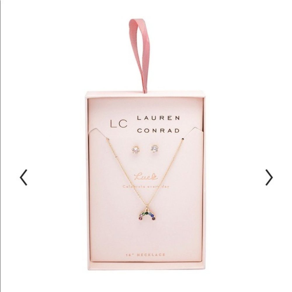 NWT LC LAUREN CONRAD LUCK RAINBOW COLORFUL NECKLACE & EARRINGS - Picture 4 of 5